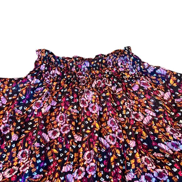 Melloday Floral Metallic Woven Feminine Romantic Flutter Sleeve Top S - Picture 2 of 7